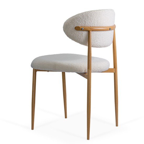 Cream dining chair BUC 283 made of boucle material with a wooden-look metal frame