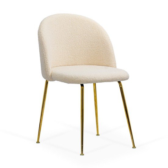 Scaun living bej BUC 284 din material boucle cu cadru metalic si dopuri pentru protectie