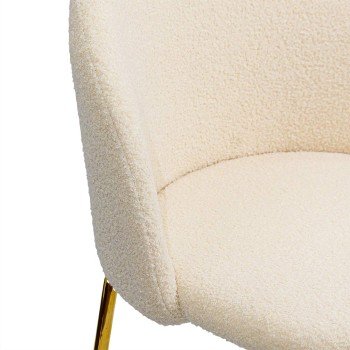 Beige living room chair BUC 284 made of boucle material with metal frame and plugs for protection