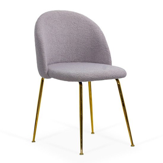 Scaun living gri BUC 284 din material boucle cu picioare aurii metalice