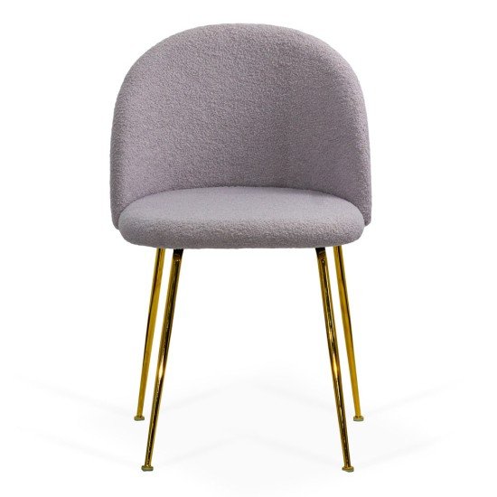 Scaun living gri BUC 284 din material boucle cu picioare aurii metalice
