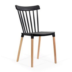 Black plastic patio chair with wooden frame HRC 595