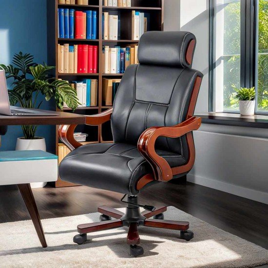 Executive chair with eco leather and wood massage OFF 1662