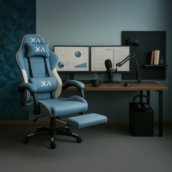 OFF 295 blue fabric gaming chair with folding backrest