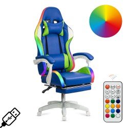 OFF 298 ergonomic blue gaming chair made of eco-leather and white base with RGB lighting
