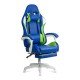 Scaun gaming ergonomic albastru din piele ecologică și bază albă cu iluminare RGB OFF 298