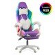Scaun gaming de birou pentru fete cu lumini RGB si suport picioare OFF 298 mov cu roz Scaun gaming de birou pentru fete cu lumini RGB si suport picioare OFF 298 mov cu roz