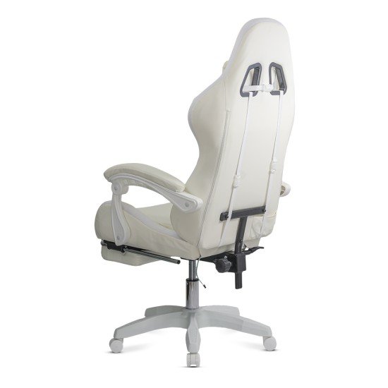 Cream ergonomic gaming chair made of eco-leather with footrest and RGB lighting OFF 298