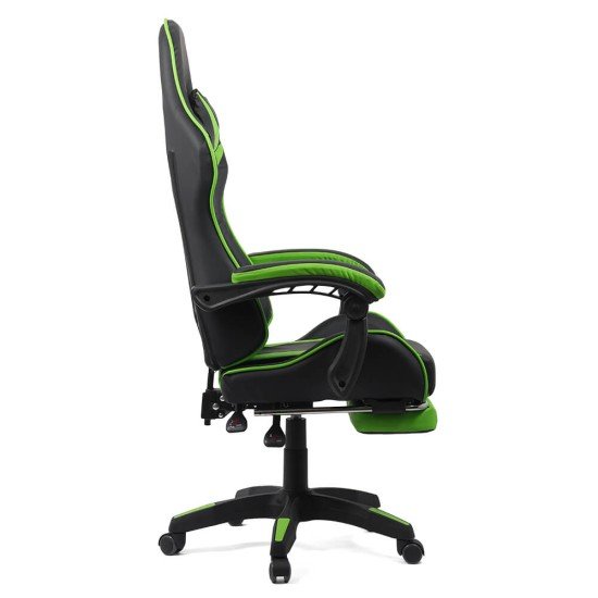 Scaun gaming cu spatar reglabil si suport picioare verde/negru OFF 299