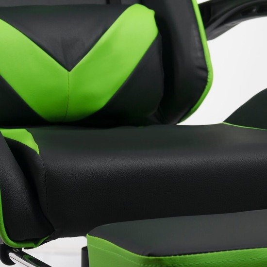 Gaming chair with adjustable backrest and footrest green/black OFF 299