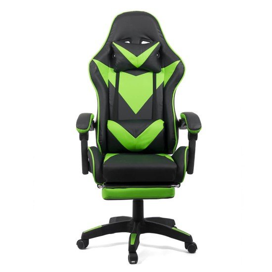 Gaming chair with adjustable backrest and footrest green/black OFF 299