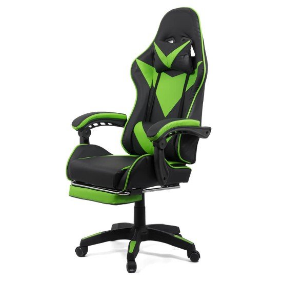 Scaun gaming cu spatar reglabil si suport picioare verde/negru OFF 299