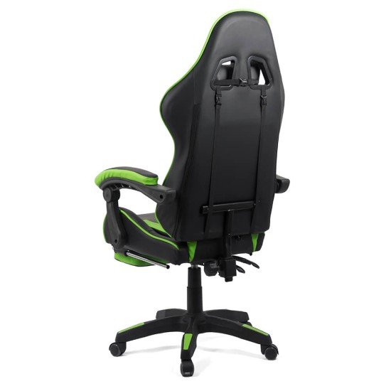 Scaun gaming cu spatar reglabil si suport picioare verde/negru OFF 299