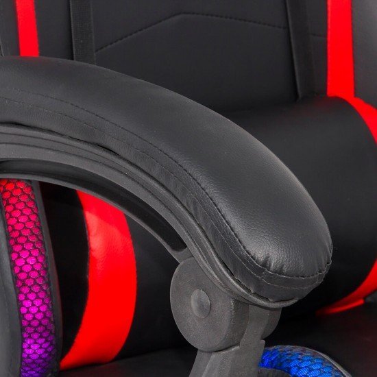 Scaun de Gaming cu suport de picioare si LED RGB OFF 303 rosu cu negru