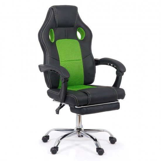 Office gaming chair with footrest OFF 3091 green