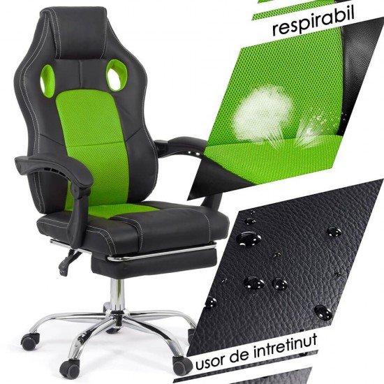 Office gaming chair with footrest OFF 3091 green