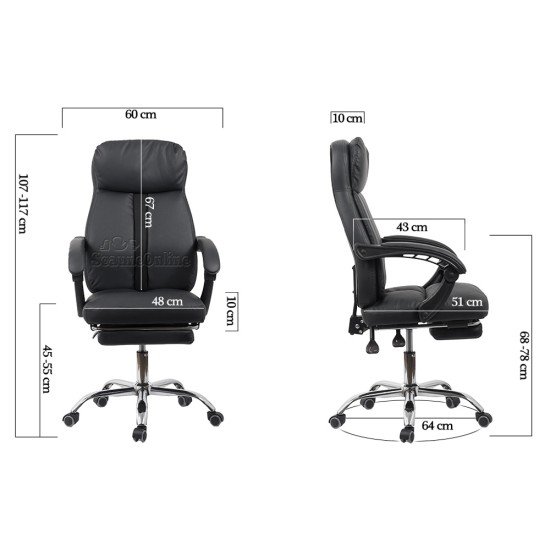 Scaun de birou ergonomic OFF 321 din piele eologică neagră cu suport pentru picioare