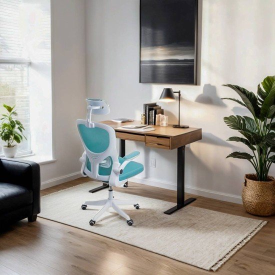 Scaun de birou ergonomic cu spatar inalt si cotiere rabatabile OFF 336 bleu