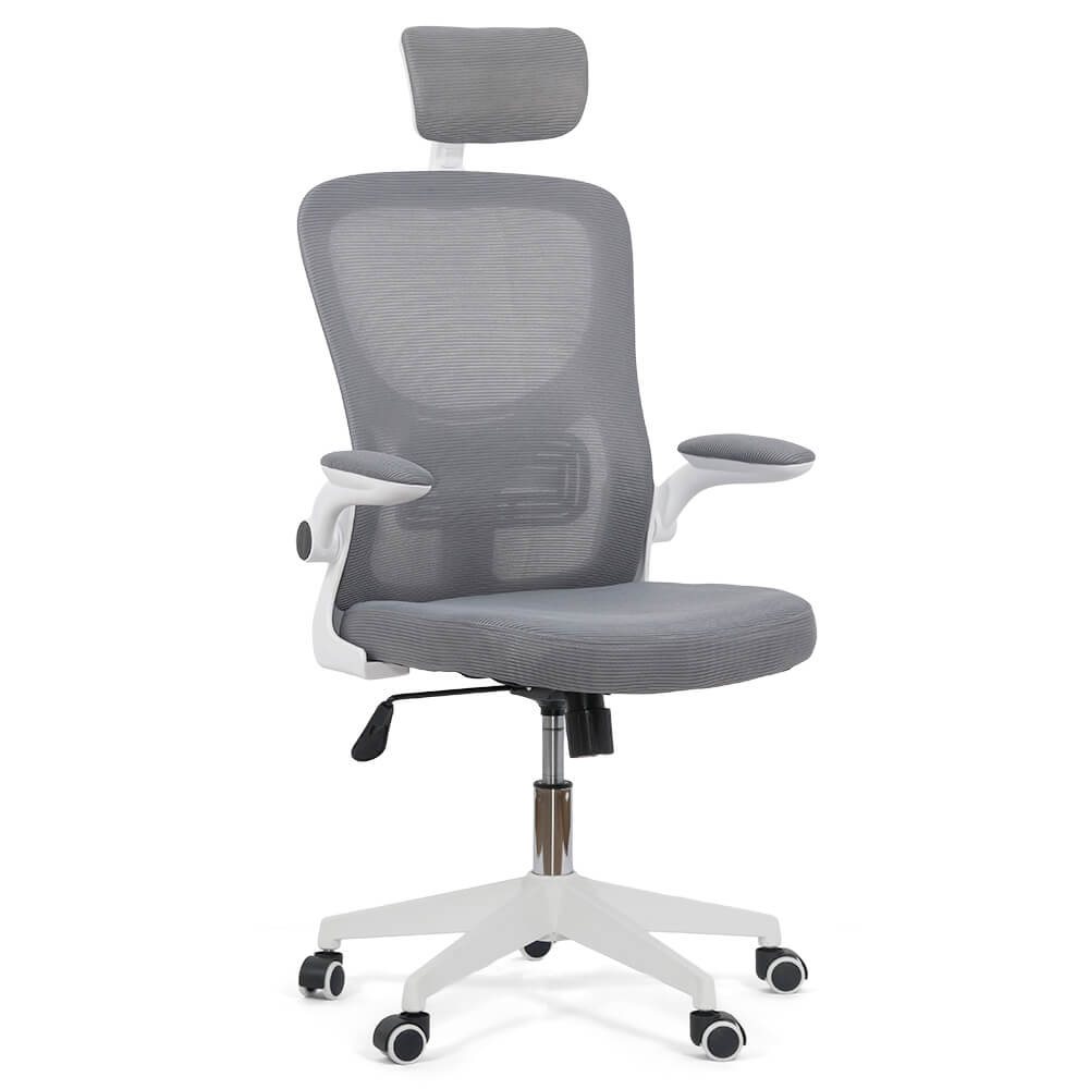 Scaun De Birou Ergonomic Cu Spatar Inalt Suport Lombar Si Cotiere Rabatabile Off 336 Gri