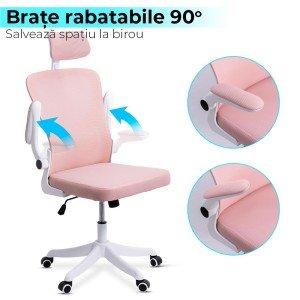 Scaun de birou ergonomic cu spatar inalt, suport lombar si cotiere rabatabile OFF 336 roz Scaun de birou ergonomic cu spatar inalt, suport lombar si cotiere rabatabile OFF 336 roz