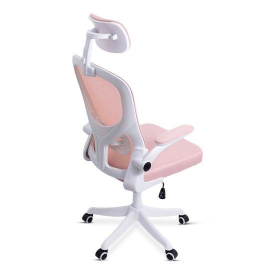 Scaun de birou ergonomic cu spatar inalt, suport lombar si cotiere rabatabile OFF 336 roz