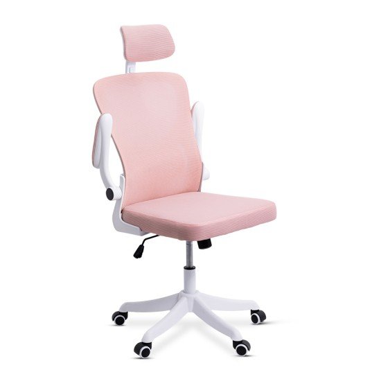 Scaun de birou ergonomic cu spatar inalt, suport lombar si cotiere rabatabile OFF 336 roz