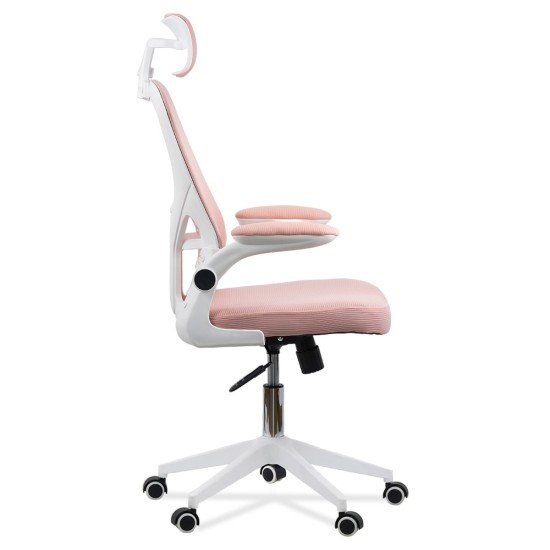 Scaun de birou ergonomic cu spatar inalt, suport lombar si cotiere rabatabile OFF 336 roz