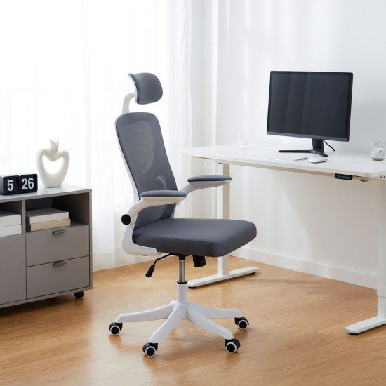 Scaun de birou ergonomic cu spatar inalt si cotiere rabatabile OFF 336 gri Scaun de birou ergonomic cu spatar inalt si cotiere rabatabile OFF 336 gri