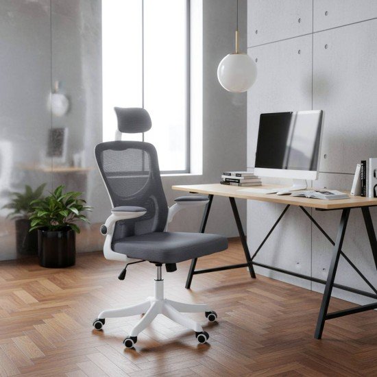 Scaun de birou ergonomic cu spatar inalt si cotiere rabatabile OFF 336 gri Scaun de birou ergonomic cu spatar inalt si cotiere rabatabile OFF 336 gri