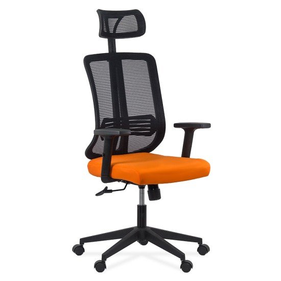 Scaun ergonomic de birou din plasă neagră, cu tetieră și brațe reglabile OFF 402 portocaliu