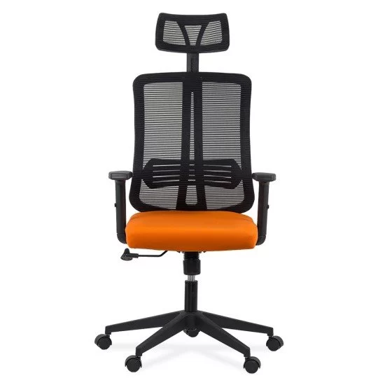 Scaun ergonomic de birou din plasă neagră, cu tetieră și brațe reglabile OFF 402 portocaliu