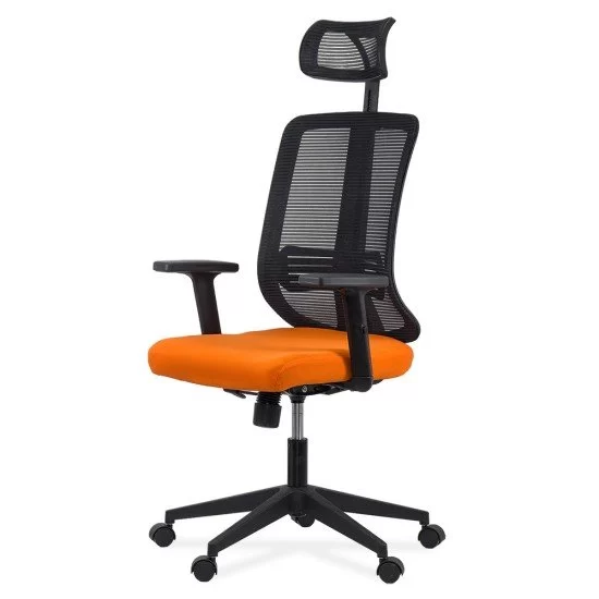 Scaun ergonomic de birou din plasă neagră, cu tetieră și brațe reglabile OFF 402 portocaliu