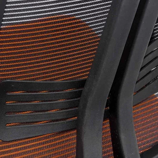 Scaun ergonomic de birou din plasă neagră, cu tetieră și brațe reglabile OFF 402 portocaliu