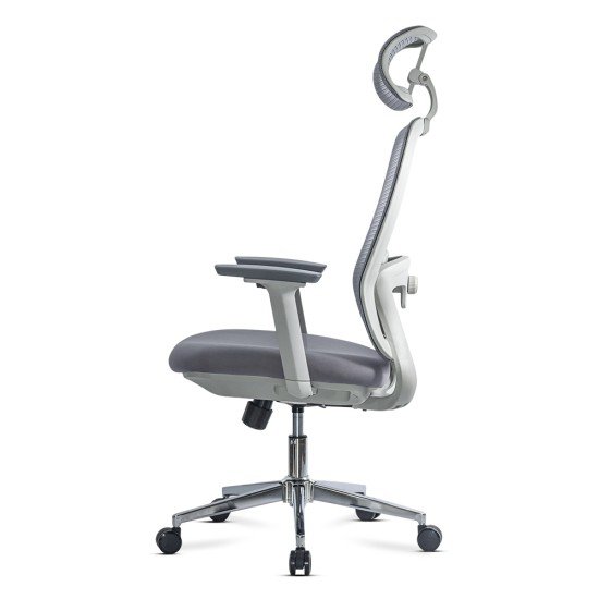 Scaun ergonomic de birou OFF 403 gri din mesh cu tetiera si suport lombar reglabile