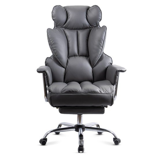 Scaun directorial gri OFF 413 cu suport picioare – piele ecologică