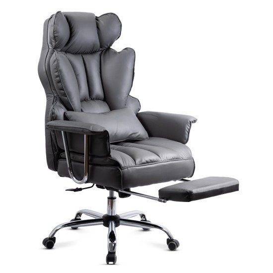 Scaun directorial gri OFF 413 cu suport picioare – piele ecologică