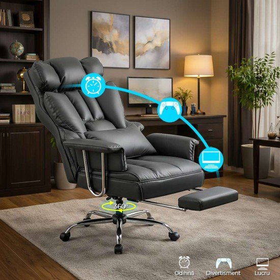 Scaun directorial gri OFF 413 cu suport picioare – piele ecologică