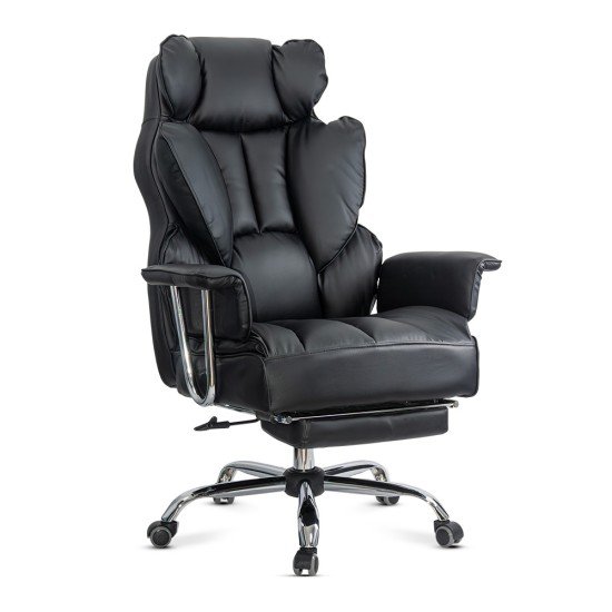 Black executive chair OFF 413 made of eco-leather with footrest