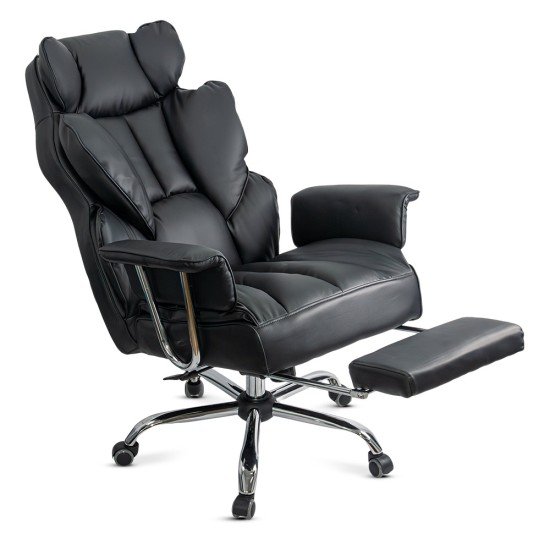 Black executive chair OFF 413 made of eco-leather with footrest