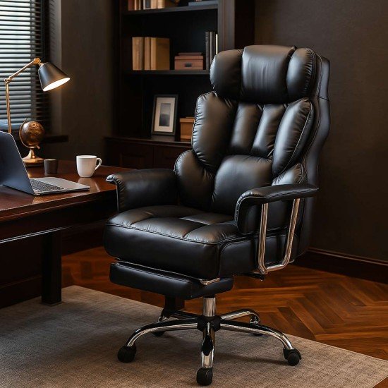 Black executive chair OFF 413 made of eco-leather with footrest