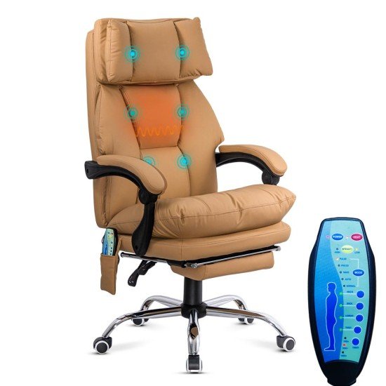 Scaun de birou cu masaj din piele ecologică și cu încălzire OFF 414 bej