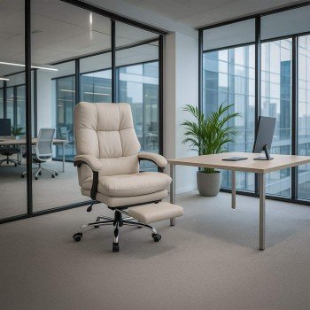 Scaun directorial bej din piele ecologica cu spatar rabatabil OFF 417