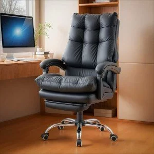 Scaun directorial negru din piele ecologica, cu suport de picioare, rabatabil si elegant OFF 417