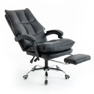 Scaun directorial negru din piele ecologica, cu suport de picioare, rabatabil si elegant OFF 417