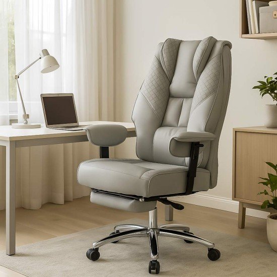 Scaun directorial gri OFF 421 rezistent pana la 150 kg cu suport pentru picioare
