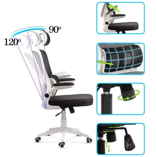 Ergonomic desk chair with lumbar support and folding arms OFF 432 black