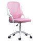 Scaun de birou pentru copii roz cu spătar mesh, cotiere albe rabatabile și bază din plastic PP alb