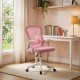 Scaun de birou pentru copii roz cu spătar mesh, cotiere albe rabatabile și bază din plastic PP alb