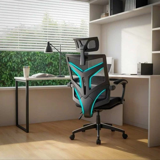 Scaun gaming negru din mesh, cu tetiera, ergonomic OFF 434