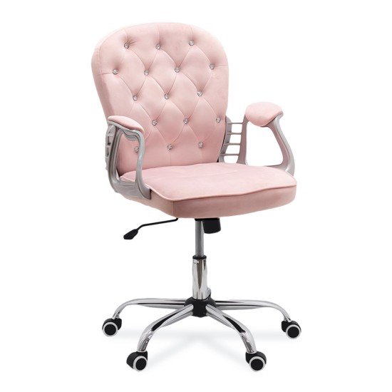 Velvet office chair adjustable in height and padded armrests OFF 437 pink